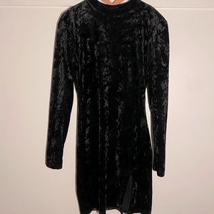 Velvet Black Mini Dress with Silt in Front
